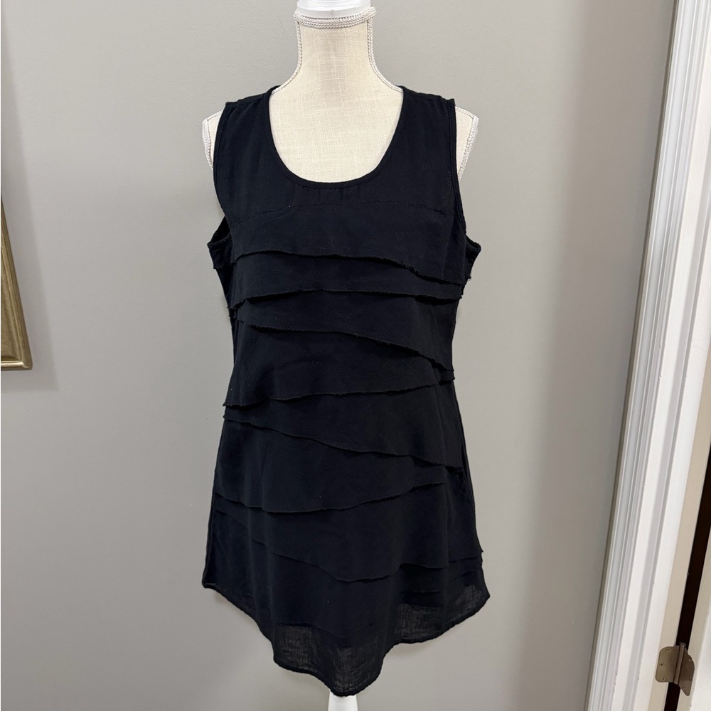 Women's Black Sleeveless Tiered Ruffle Tunic/Dress with Pockets. Size XL